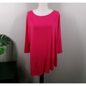 SUSAN GRAVER Top Size LARGE Pink‎ Liquid Knit Asymmetrical Split Hem Tunic